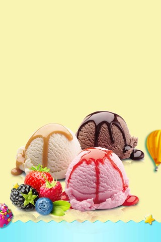 夏天黄色水果圆型美食冰淇淋雪糕促销海报背景展板